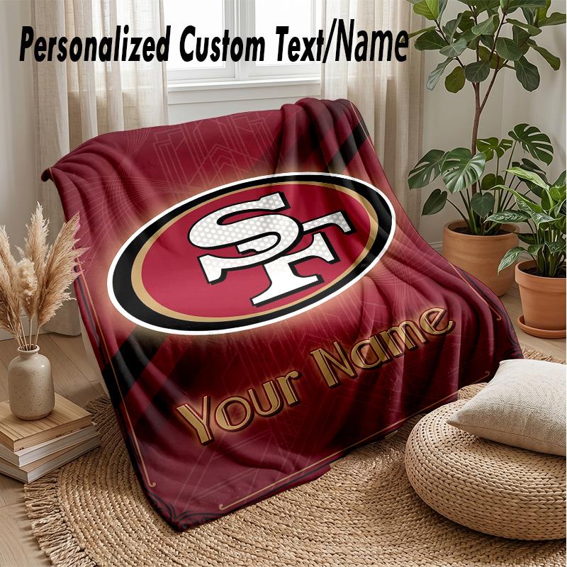 San Francisco 49ers Custom Flannel Throw Blanket Print Your Name Text Soft Warm Blanket Holiday Present
