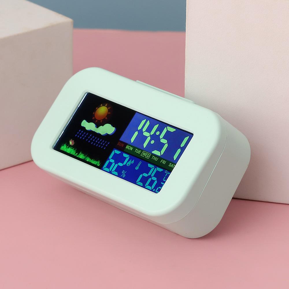 Dijital LED Saat Hava Durumu Tahmini Saati Ev İçi Sessiz Sıcaklık Nem Takvimli Arkadan Aydınlatmalı Elektronik Alarm Saati