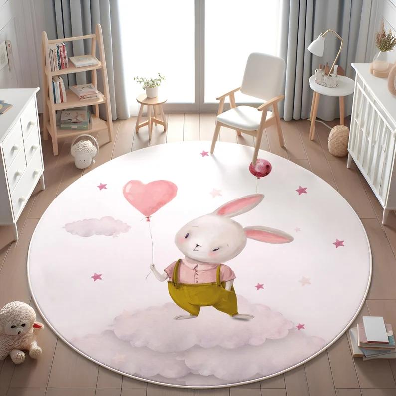 

Cozy Spring Floral Meadow Round Rug Cat Book Sunbeam Design Non Slip Carpet for Bedroom Living Room Reading Room Floor Decor 80cm