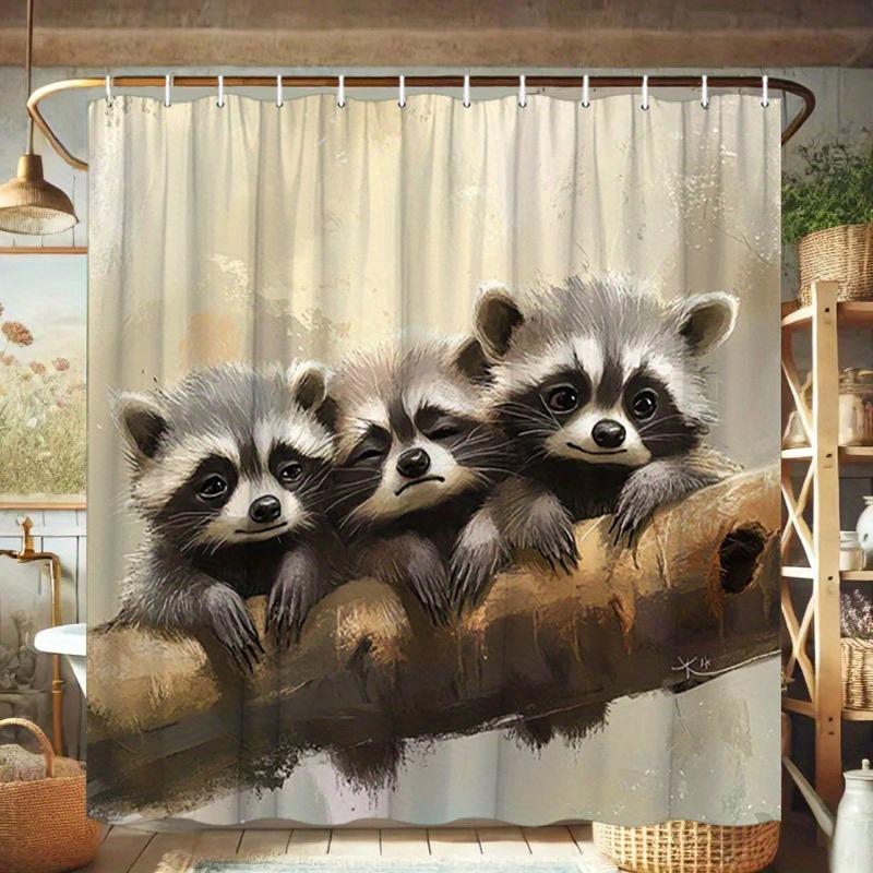

Curious Raccoon Shower Curtain - Cute animals lined up and hung on the living room wall, bedroom decoration - cute and natural W90XH180cm
