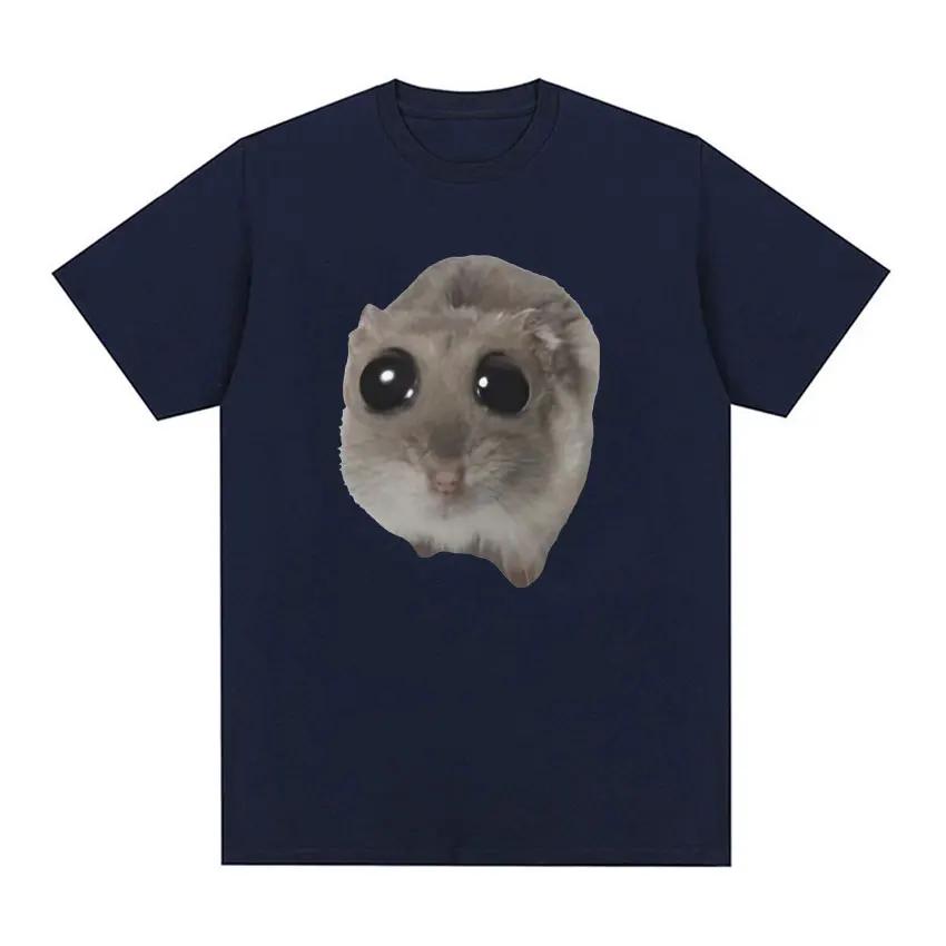 Funny Sad Hamster Meme Cry BiG Eye Cute Mouse  T Shirt Men Women Casual Short Sleeve T-shirts Tops 100% Cotton Oversized T-shirt
