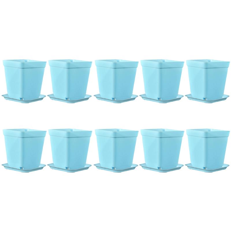 10PCS Square Mini Flowerpot Candy Colors Plastic Plant Pot Drainage Holes Tray Succulent Pot Indoor Outdoor Garden Nurseries ZYF