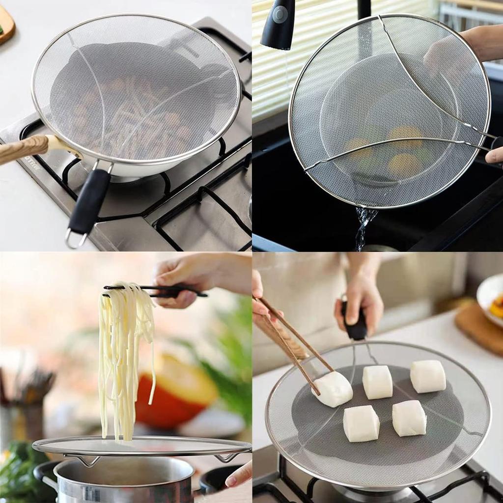 Large Splatter Screen for Frying Pan, 15 Inch Stainless Steel Grease Splatter Guard, Mesh Frying Screen Keeps Kitchen Clean and Protects Skin From