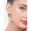 Wine Color Stone Kundan Pearls Layer Yellow Gold Drop Earring For Women
