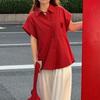 Solid Color Women's Shirt Korean Version Turndown Collar Button Ladies Small Fly Sleeve Blouse Summer Fashion Versatile Famale Loose Top