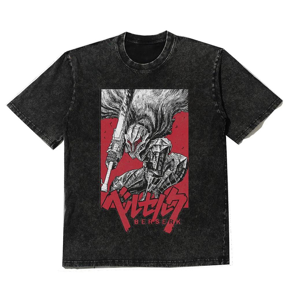 Men Anime Graphic Print T Shirts Washed Vintage Oversized Tshirt Harajuku Streetwear Cotton Loose Short Sleeve Tshirt Tees Tops