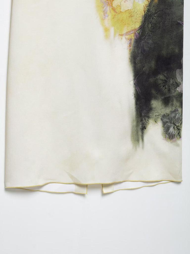 2025 Summer Silk Satin Print Midi Skirt: European & American Trend