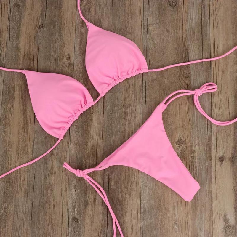 1Set Three-point Set European Style Tie Split Swimwear Solid Color Bikini Sexy Swimsuit