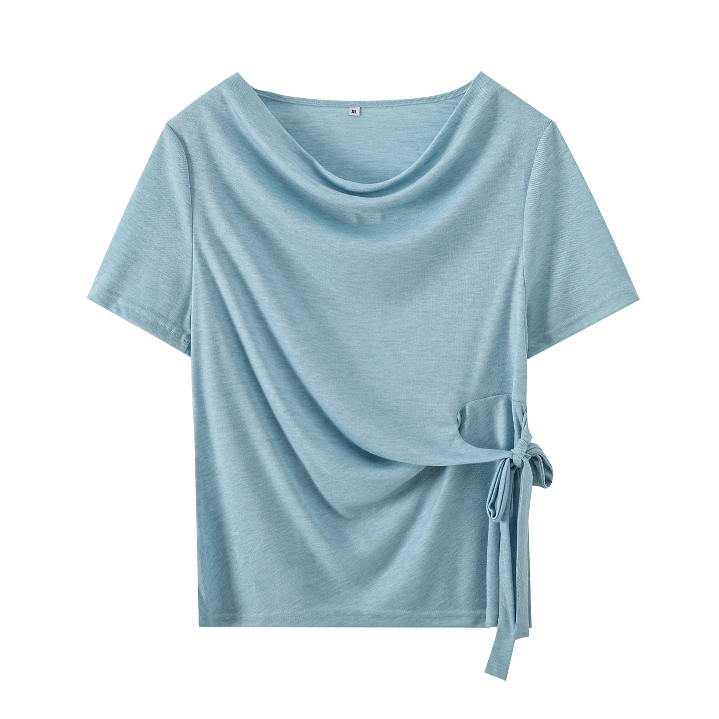 

Zhi Xuan Plus Size Women s Swing Neck Short Sleeve T-shirt, Spring 2026 Slimming Niche Top 3XL (85-95 kg) синій