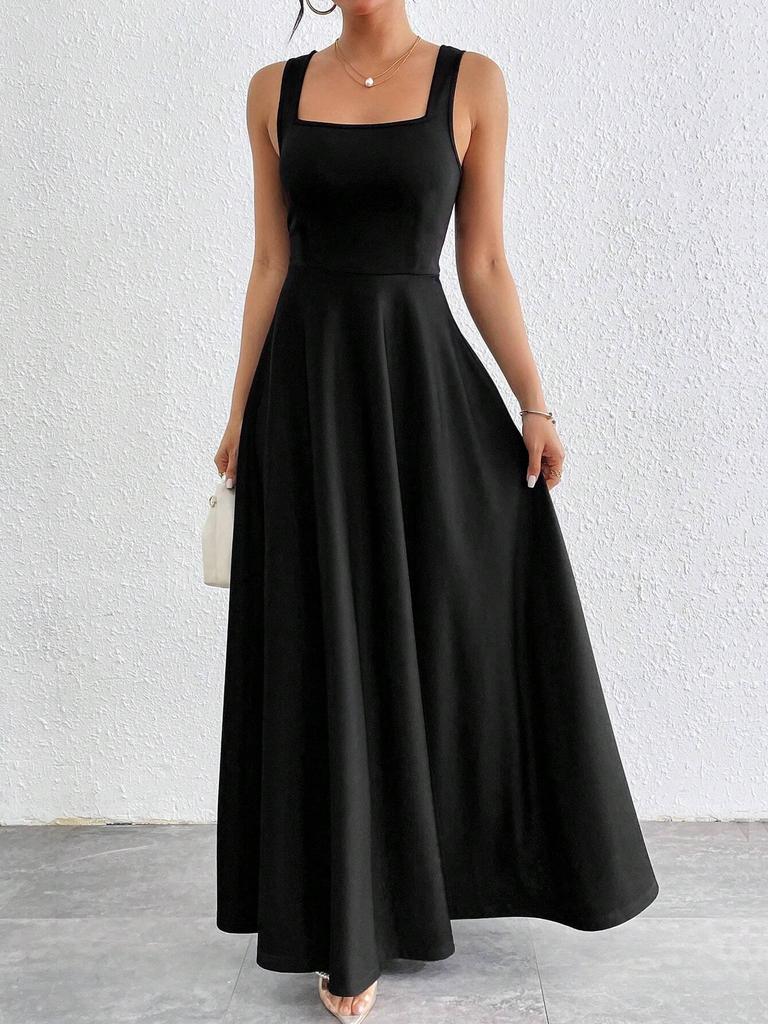 Elegant Square Neck Sleeveless Ultra Long Women's Fashion Dress