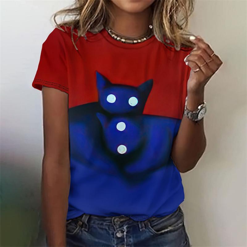 3D Printed Funny Animal T-Shirt For Women Cute Cat Pet Pattern Tees Summer Casual Short Sleeves Oversized T Shirts O-Neck Tops