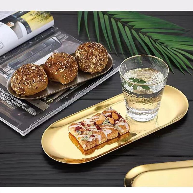 Nordic Style Snack Dish Bread Cake Dessert Plate Golden Stainless Steel Oval BBQ Plate Korean Cuisine Tableware Fruit Tray