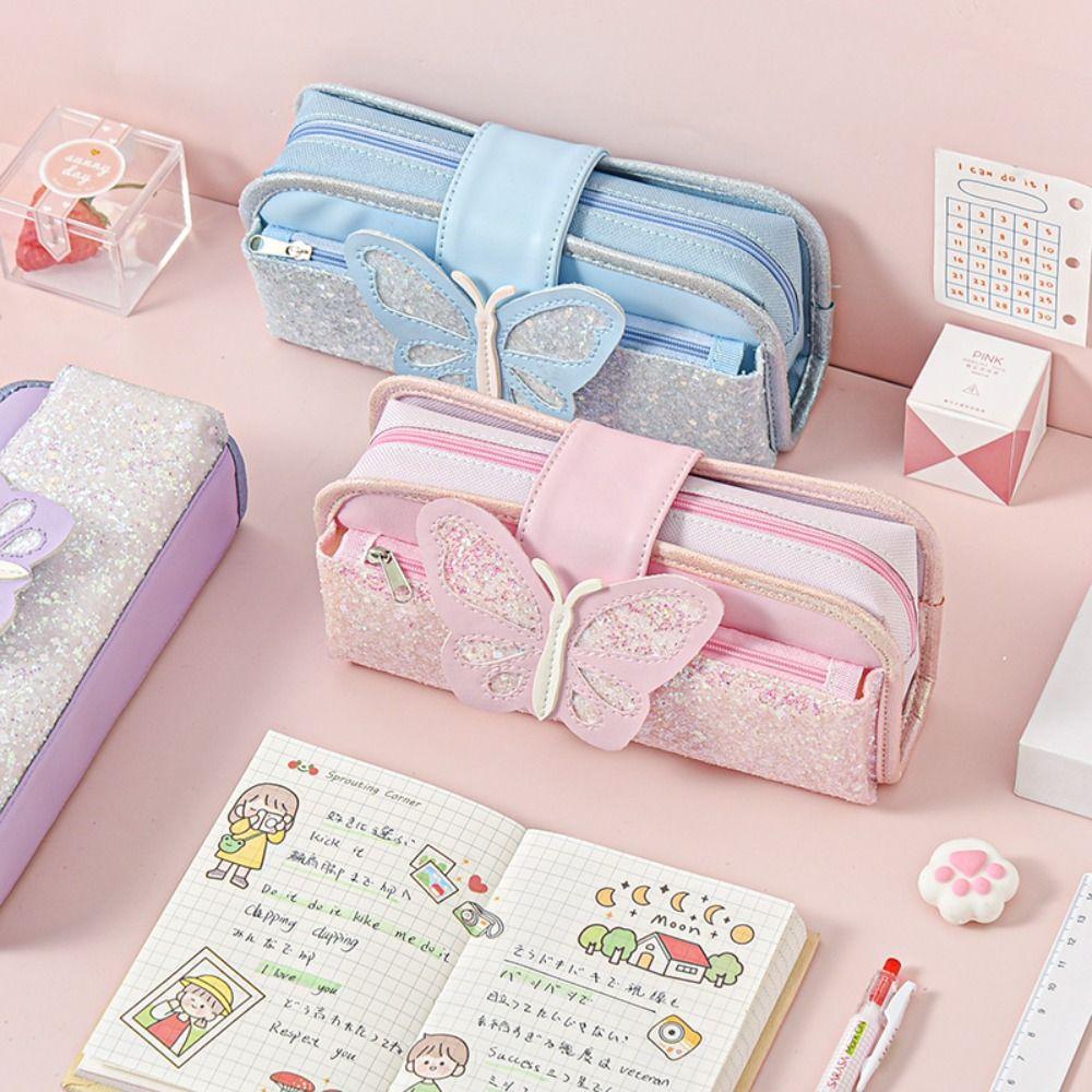 

Butterfly Pencil Case Canvas Pen Storage Bag Portable Pen Bag School Office Supplies