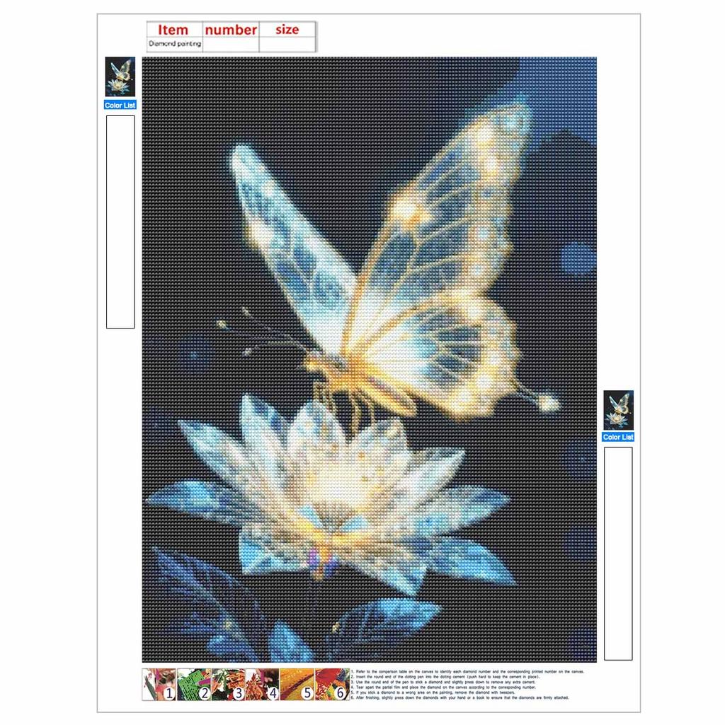 Butterfly and Lotus Full Round Drill Diamond Painting Kit DIY Sparkle Art Canvas for Adults Relaxing Craft and Home Decoration Gift Idea Set