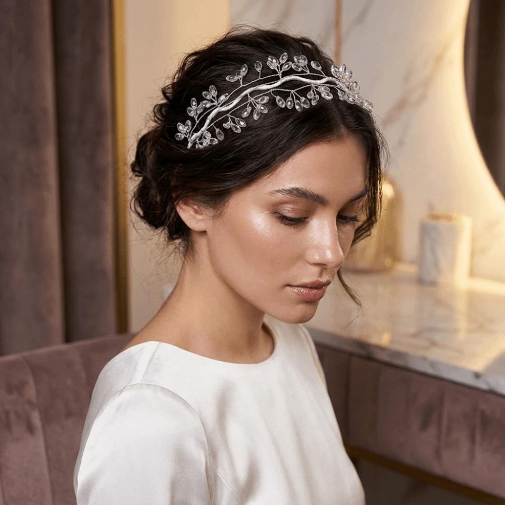 Woven Wire Hair Hoop Elegant Headpiece Super Temperament Crystal Leaf Branch Headband Formal Prom