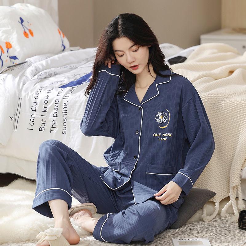 Pure cotton pajamas women's spring and autumn long-sleeved winter large-size pajamas, summer women's suits, loungewear can be worn outside