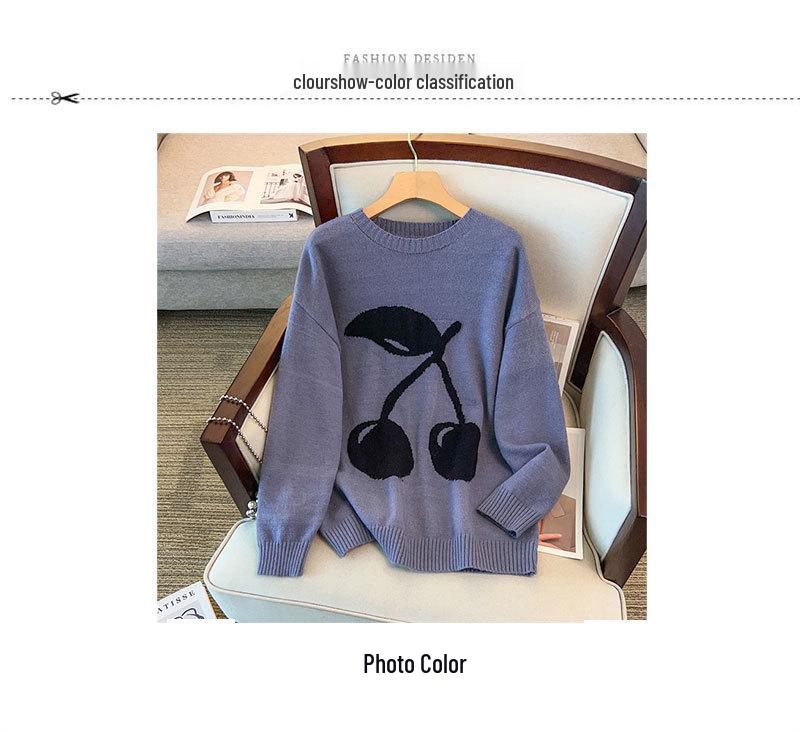 Plus Size Women's Loose Knit Round Neck Pullover Sweater - Fits Bust 150/160 cm, 200-350 Jin