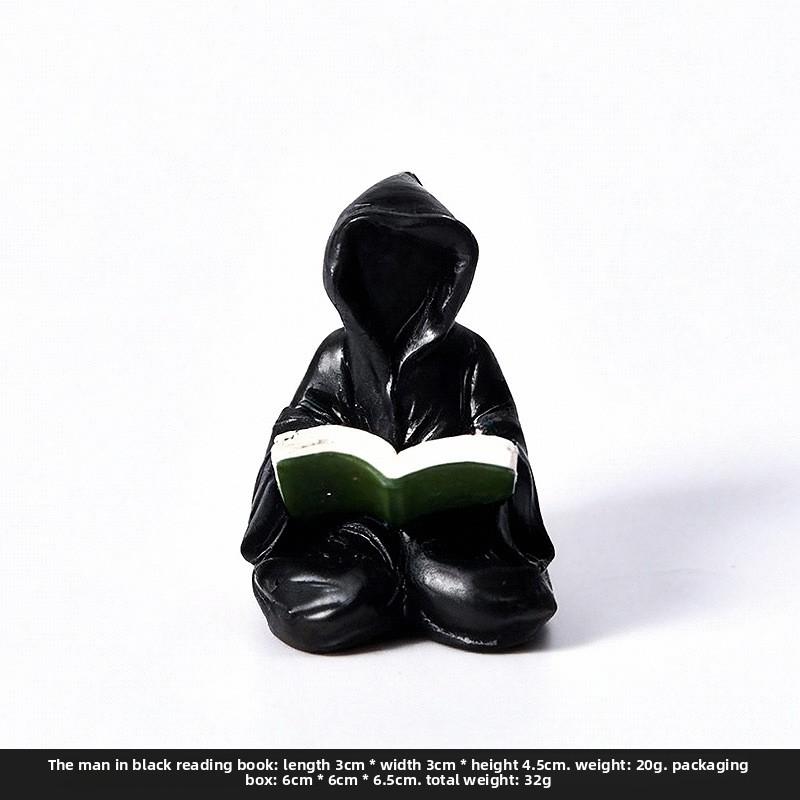 Halloween Witch Ghost Rocking Chair Cute Handmade Figurine Tabletop Ghost in Black Costume Resin Vehicle Figurine