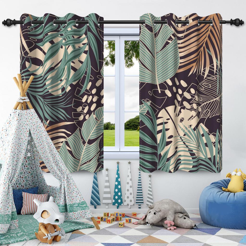 Green Plants Leaves Window Curtain Bedroom Living Room Blackout Curtain Morden Home Decoration Heat Insulation Noise Reduction