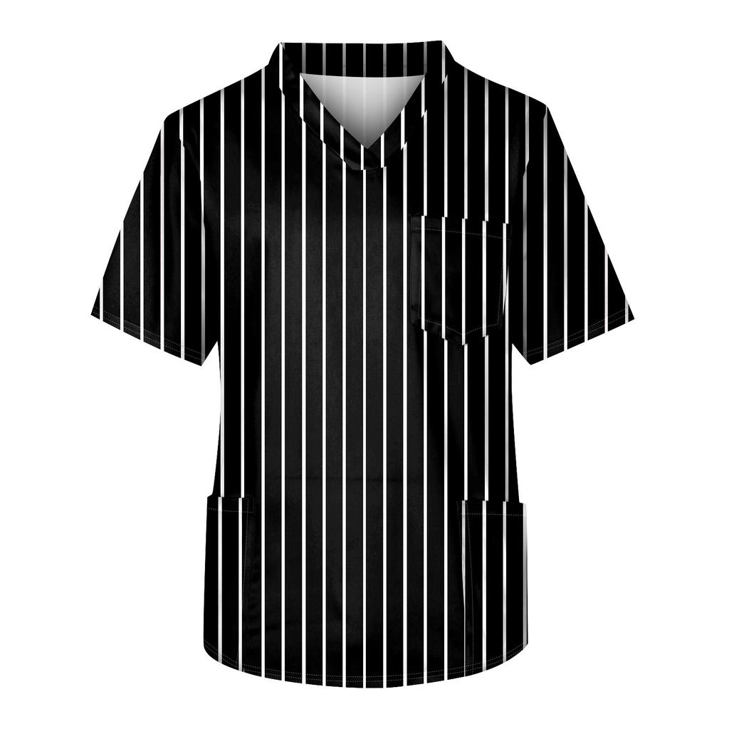 Bluză de lucru pentru bărbați, cu mâneci scurte, cu decolteu în V, cu buzunare la piept