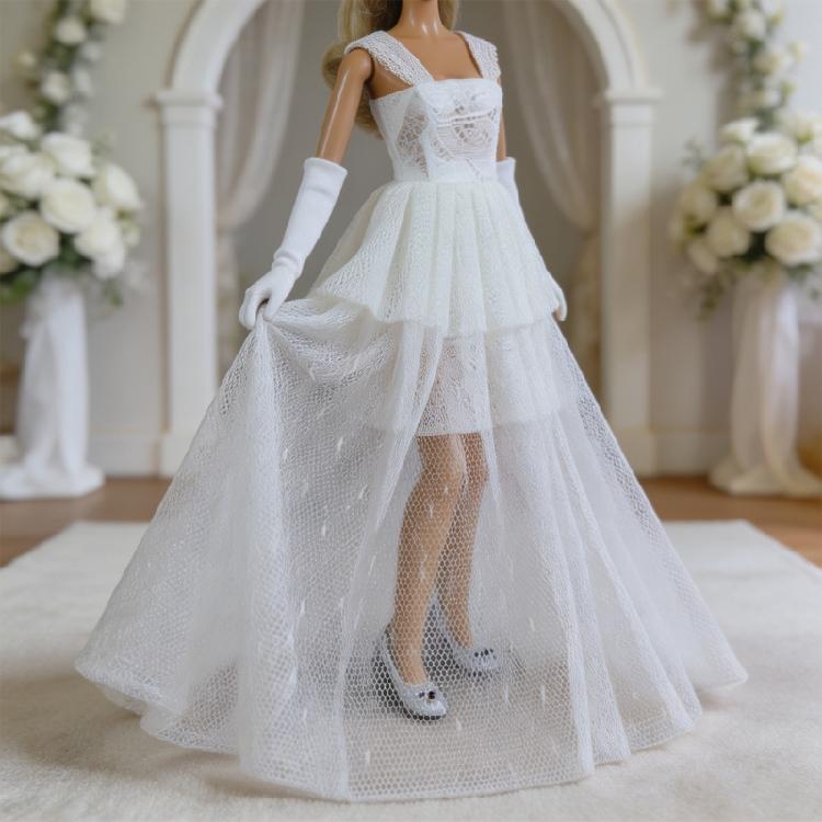 Tulle Overskirt Doll Gown Outfit for 30 cm Dolls, Formal Clothing Accessory for Costume Styling, Display, and Photos