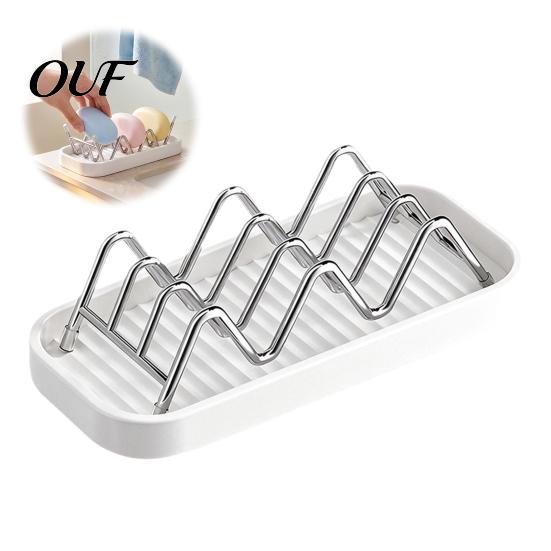 Stainless Steel Soap Tray 3-Compartment Storage Rack, Holder with Removable Kitchen Sink Rack Water Tray, Hollow Tilt Design Organizer for Bathroom