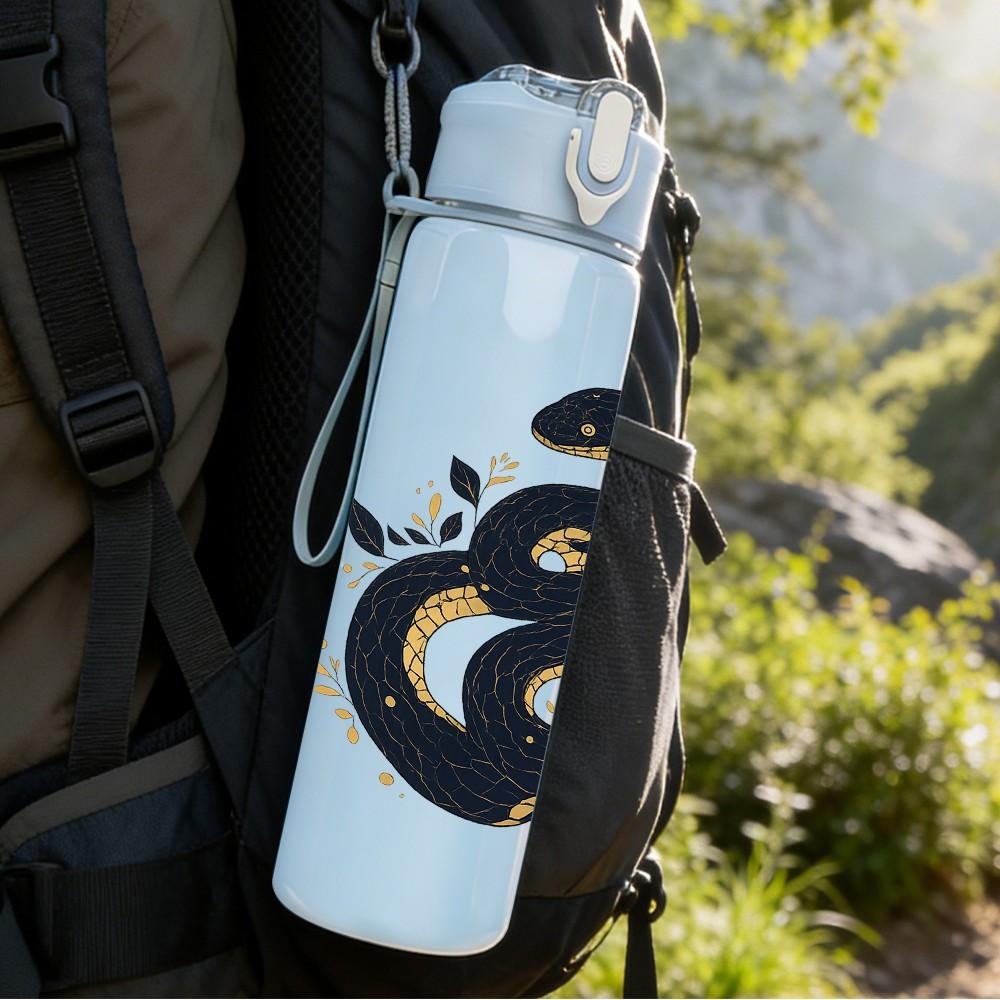 1PC Twisted Snake Pattern Art 750ml Color Plastic Sports Water Bottle Leakproof Flip Straw Lid Suitable for Sports Office Home Use