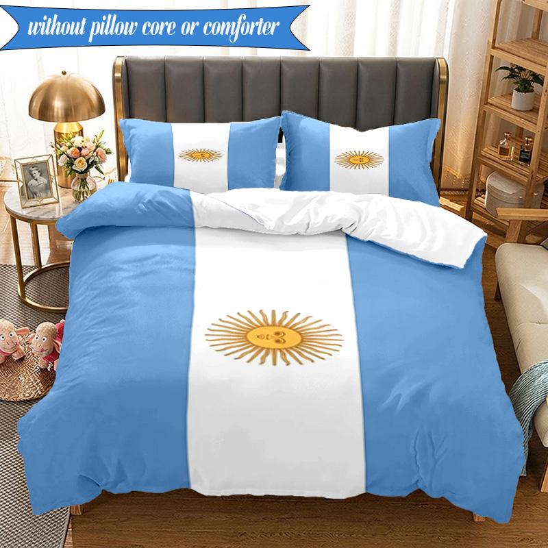 3PCS Argentina Flag Design Bedding Set 2D Printing (Includes 1 Duvet Cover + 2 Pillowcases Coreless), Bedroom decor,Fan Gift