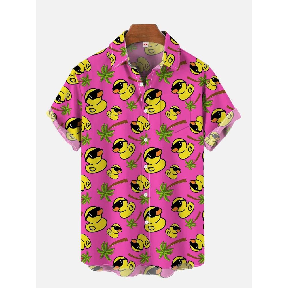 2026 Men's Summer New 3D Printed Reachy Duck Pattern Hawaiian Shirt Casual Printed Floral Short Sleeve Hawaiian Tropical Tops