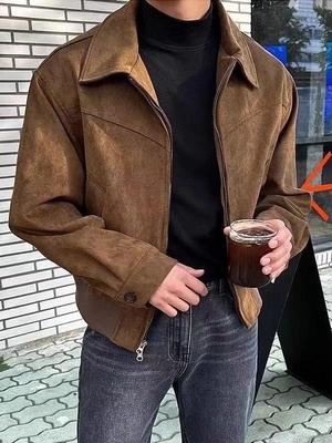 Veste courte haut de gamme doublée de velours pour homme - Style tendance à revers pour le printemps et l'automne