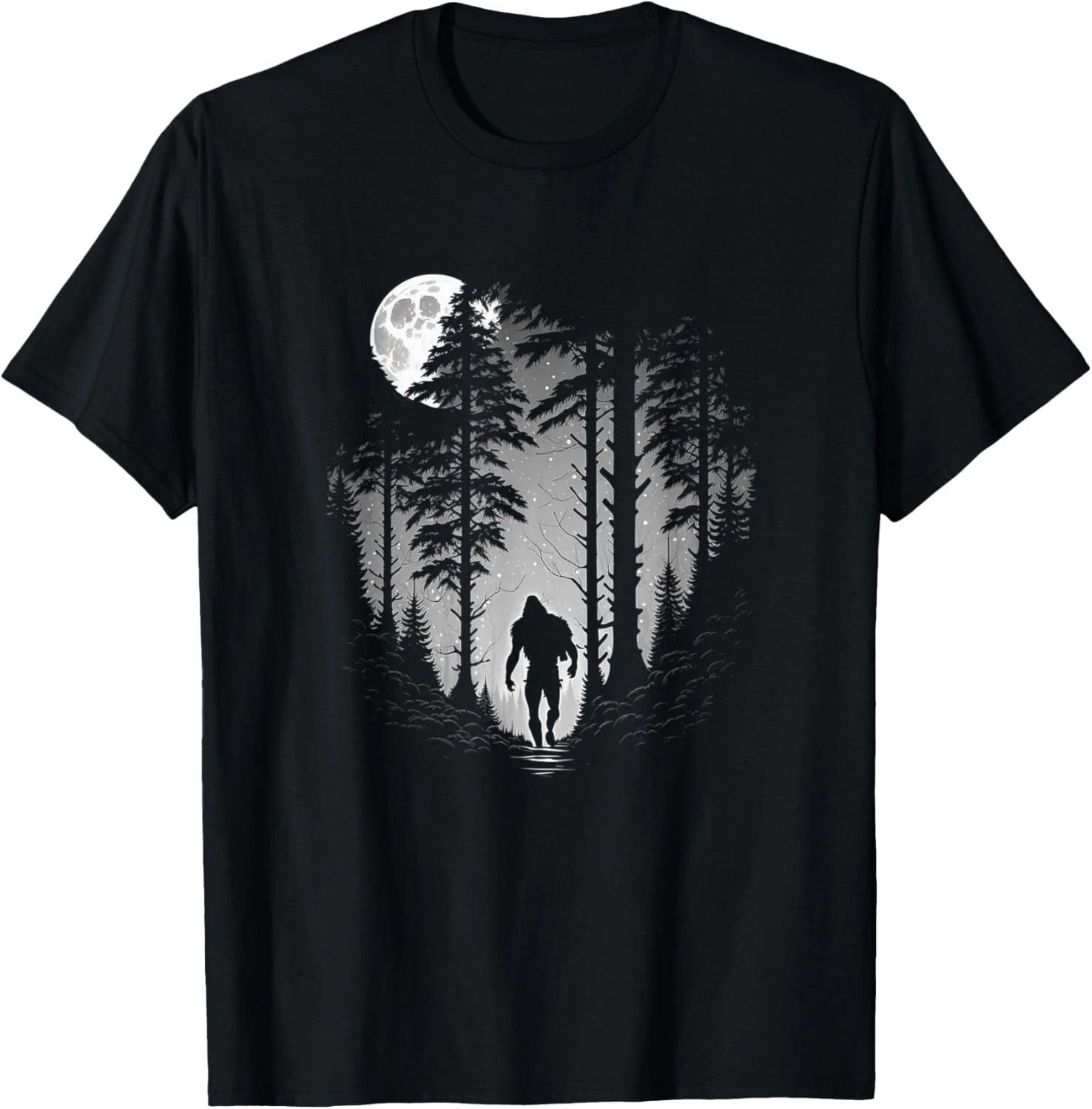 Bigfoot Hiding in Forest At Night Moon Stars _ Sasquatch Gift Unisex T-Shirt 2XL