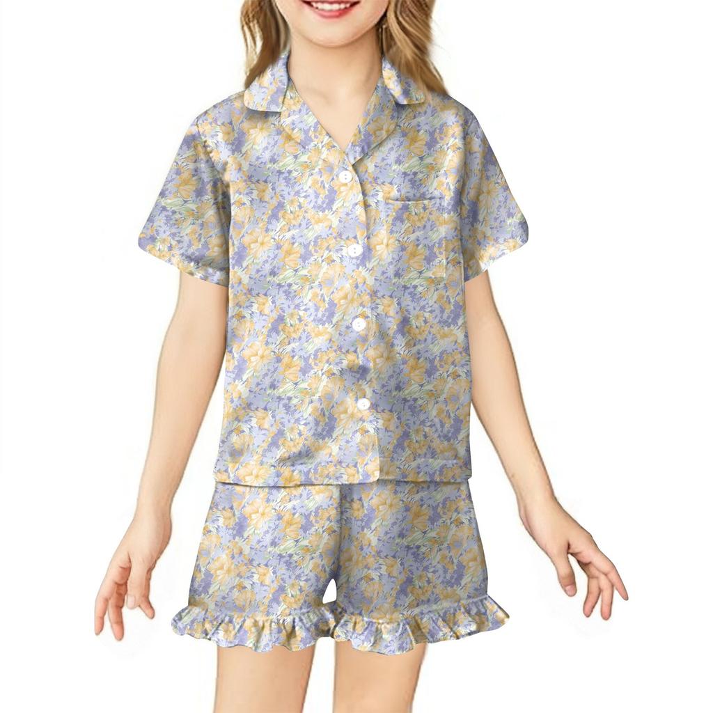 Children's Home Clothes Pajamas Set Short-sleeved Top Shorts Two-piece Set Outer Wear Play Cardigan Clothes