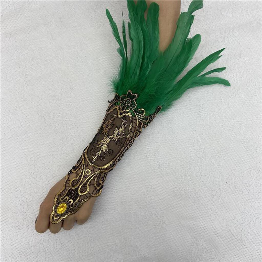 Bracelet Plume Gant Plume Gothique Dentelle Dorée Creuse Manchette Dentelle