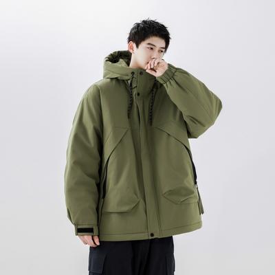 Winter Trend Big Pocket Fur Collar Hooded Down Jacket Men's Tide Brand Thickened