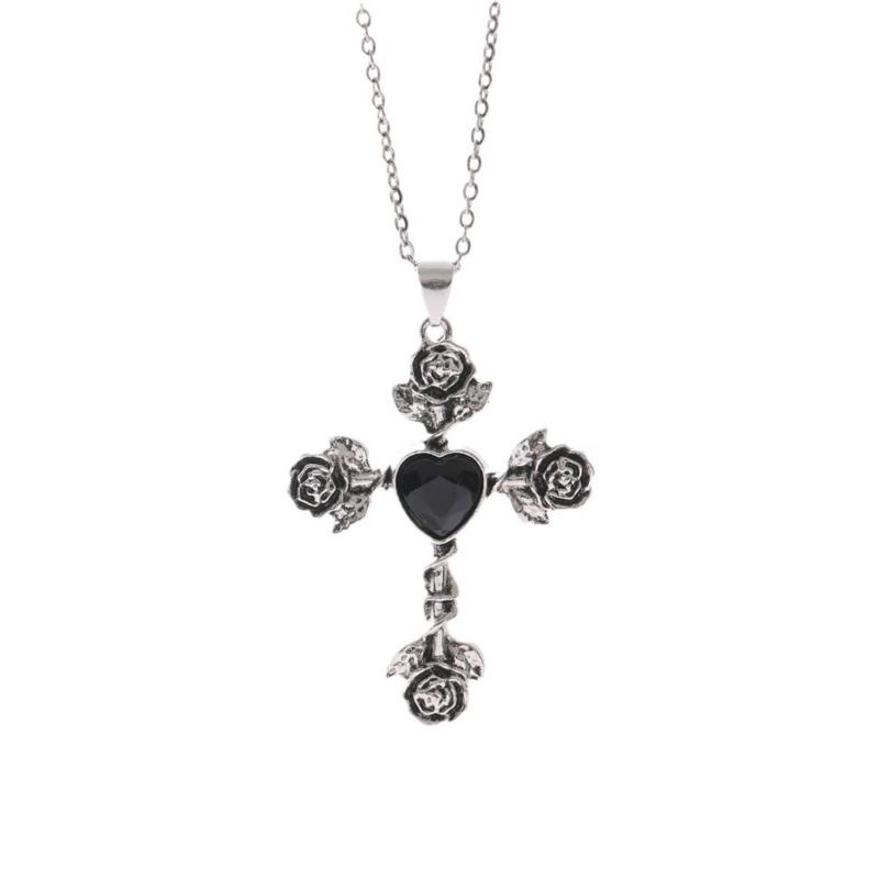 Thorn Knotted Rose Crosses Pendant Necklace Ornament Stylish Neckchain Accessories for Gothic Style Enthusiasts