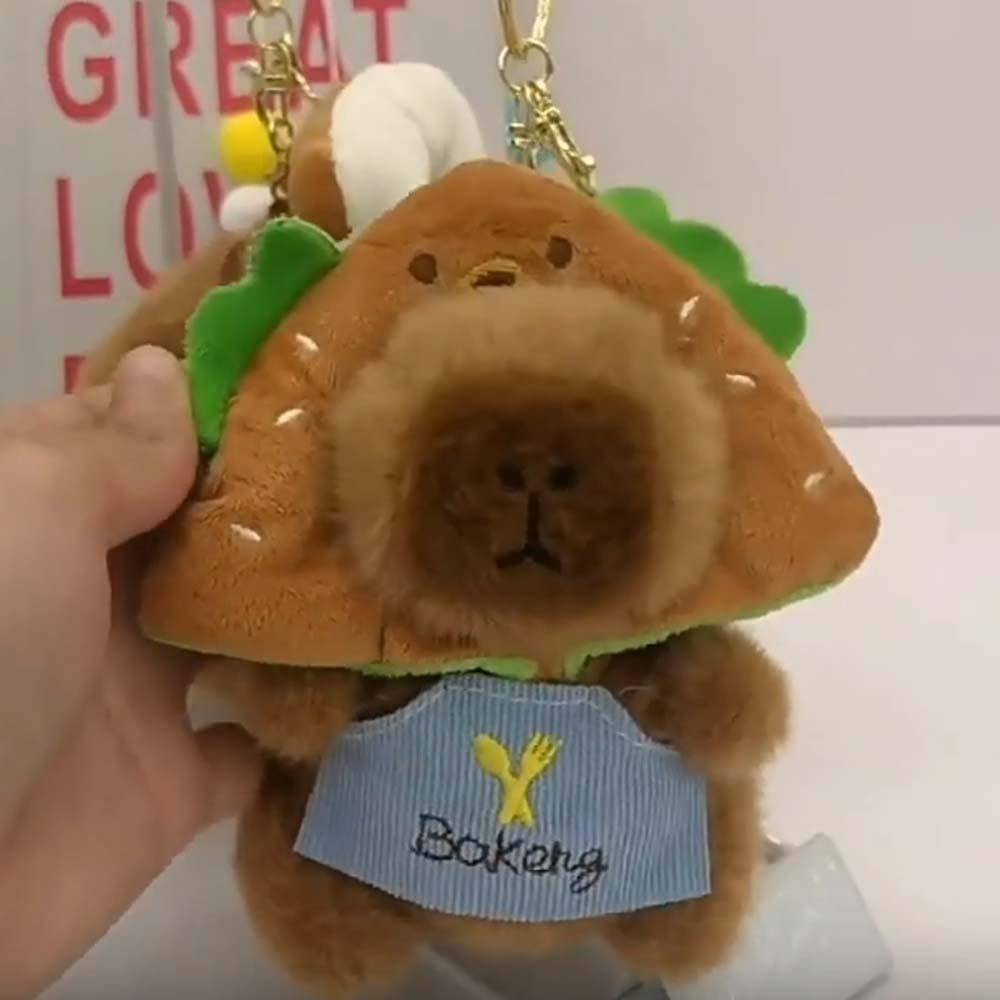 Funny Doughnut Animal Pendant Soft Plush Doll Keychain Kawaii Baking Capybara Key Ring Ornament