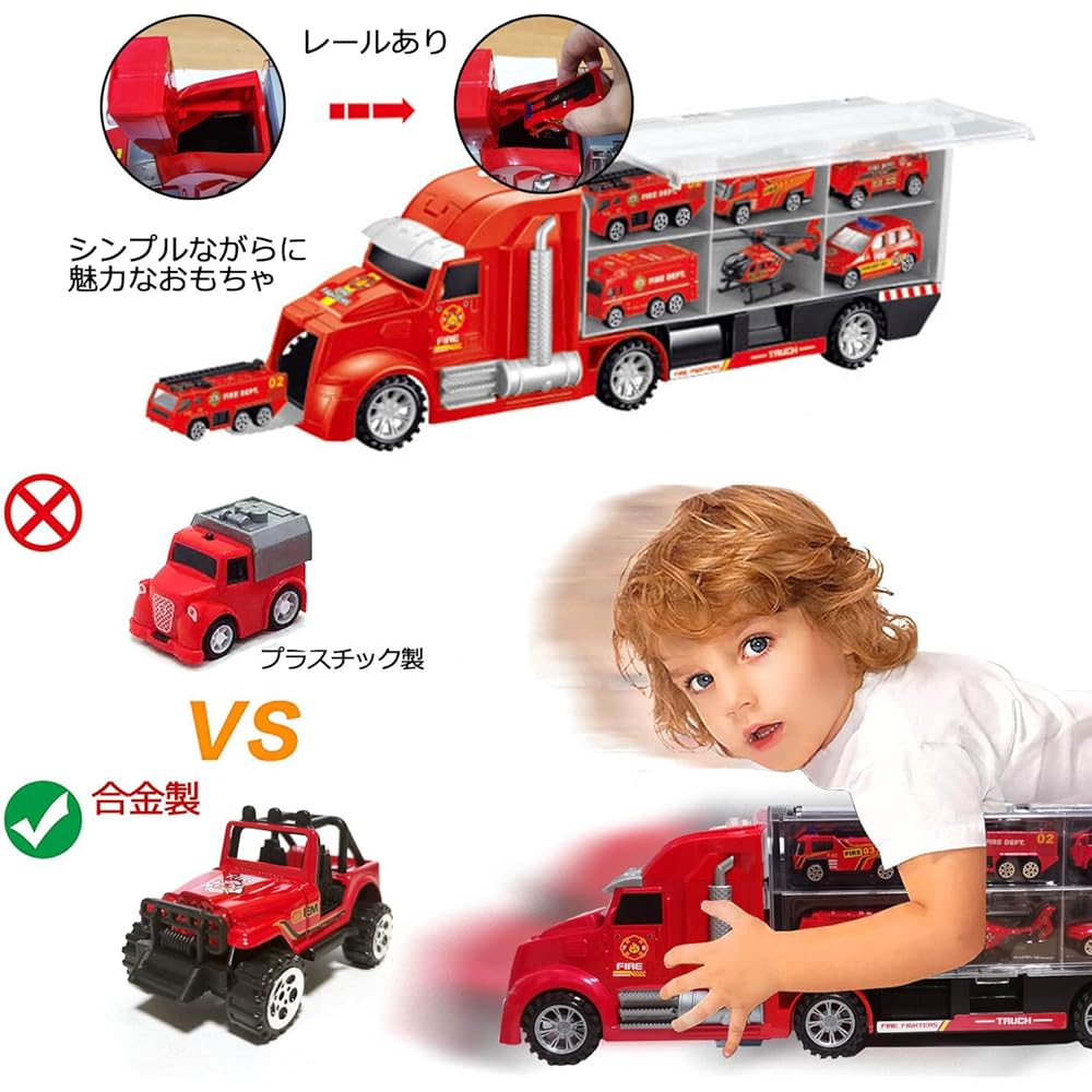 Carecoly Fire Truck Vehicle Set with Storage Truck, Alloy Mini Cars, Fire Map, Toy for Boys and Girls, Ages 6 and Up