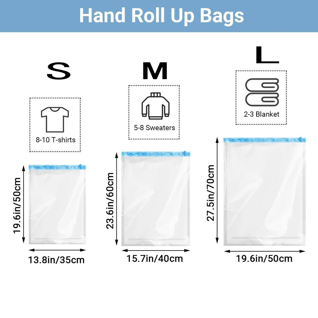 16 Pack Space Saver Vacuum Storage Bags For Travel Essentials Compression Bags for Travel, Roll Up Pouch Clothes Organizer