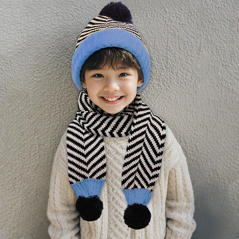 Winter Children's Warmth Autumn and Winter Men's and Women's Scarves Two-piece Set Children's Knitted Wool Hat Scarf Two-piece Set Wholesale