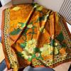 Long Silk Scarf for Women In Spring and Summer Thin Style with Printed Fragrance Cloud Satin Air Conditioning Shawl Retro Imitation Silk Scarf