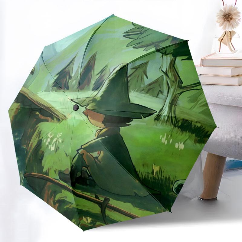 Snufkin pattern, automatic folding umbrella, portable and foldable design, 8 ribs, a Christmas or birthday gift.