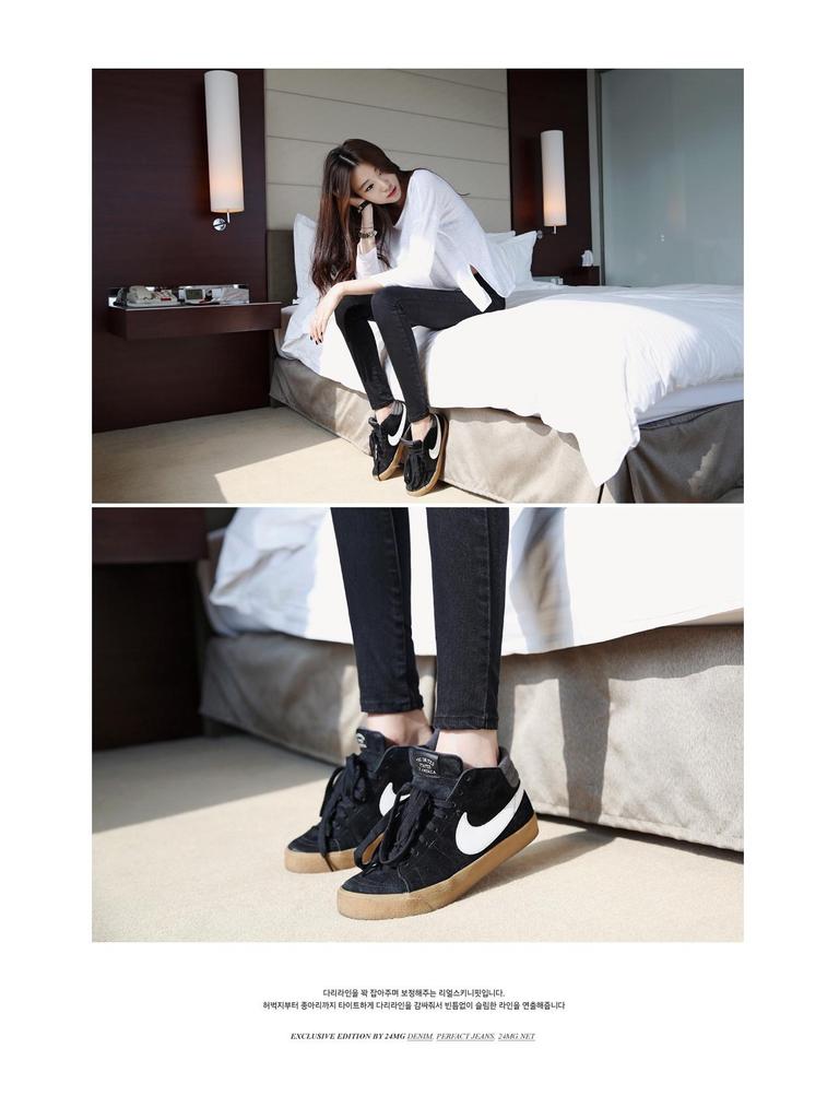 Spring Autumn Slim Fit Mid-Waist Women's Skinny Blue Elastic Jeans