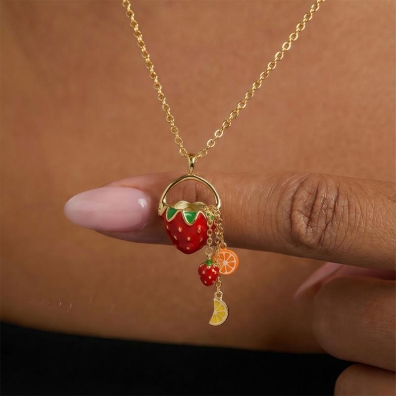 Elegant Collarbone Length Fruit Inspired Tassels Necklace Minimalist Style Personalized Gift for Her Special Occasion Copper Material