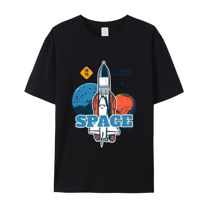 Retro Space Shuttle with PlanetsPrint T-Shirt Summer Casual Streetwear Men Women Unisex Fashion Tshirt Top