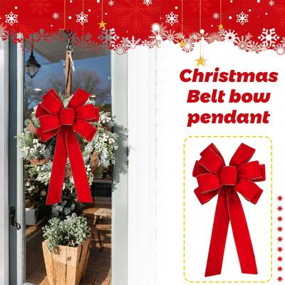 Weihnachtsdekorationen Hochwertige goldene Samtschleife Weihnachtsschleife mit Beflockung Groß Rot