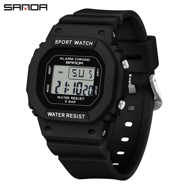 Sanda Multifunctional Waterproof Luminous Square Sport Watch - Fashionable Student Wristwatch