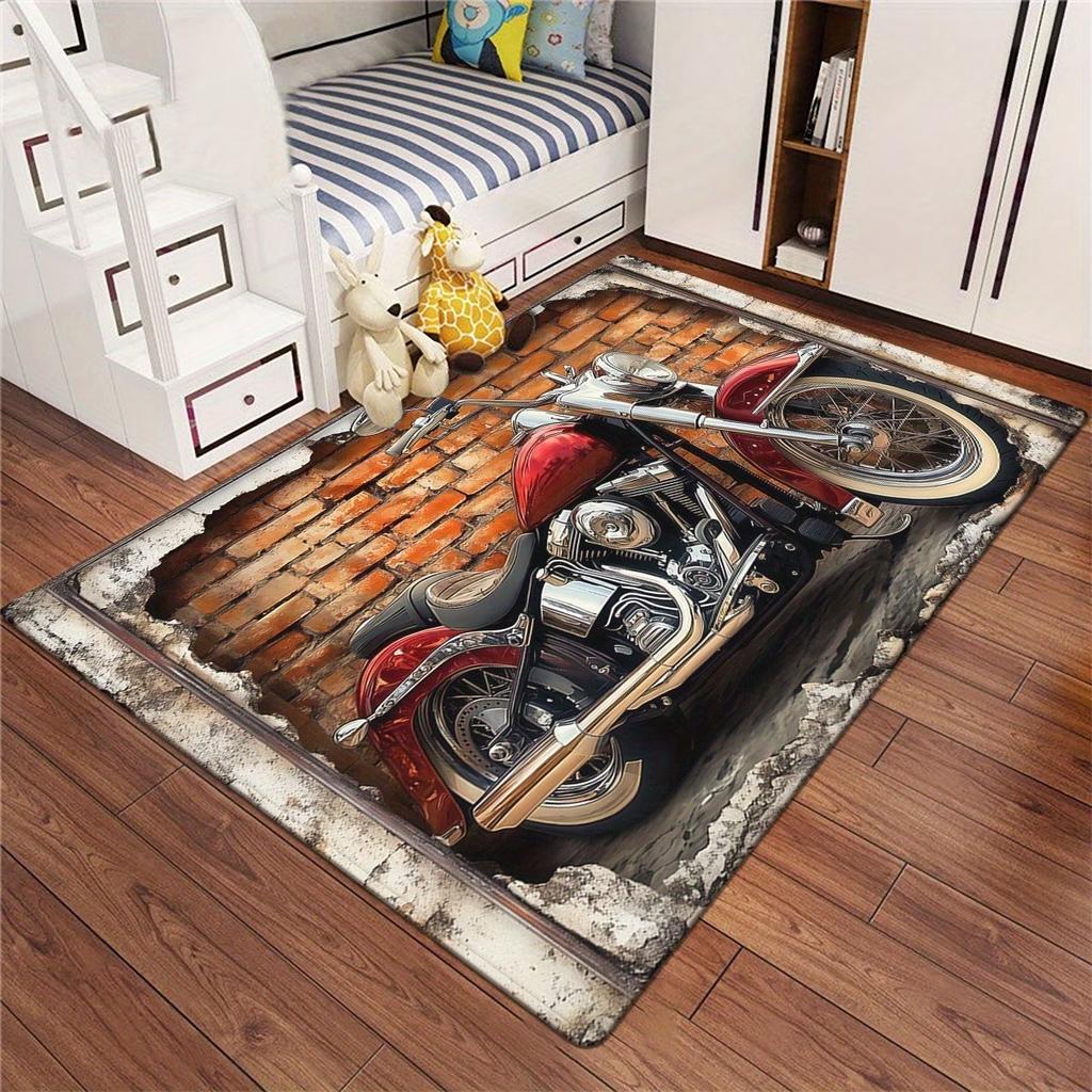 3D Vintage Motorcycle Breakthrough Illusion Area Rug Non Slip Mat for Living Room Bedroom Entryway GameRoom Home Decor Aesthetic