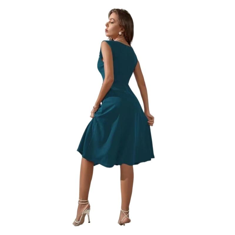 New Women's Slim Fit Round Neck Beaded Sleeveless Princess Dress S-XL