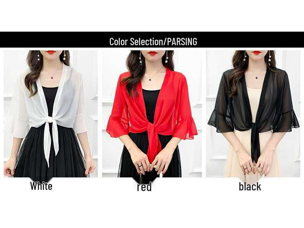 Dámský šifonový bolerko a odpovídající set šatů s tílkem - Jarní/Letní lehký kardiganový přehoz