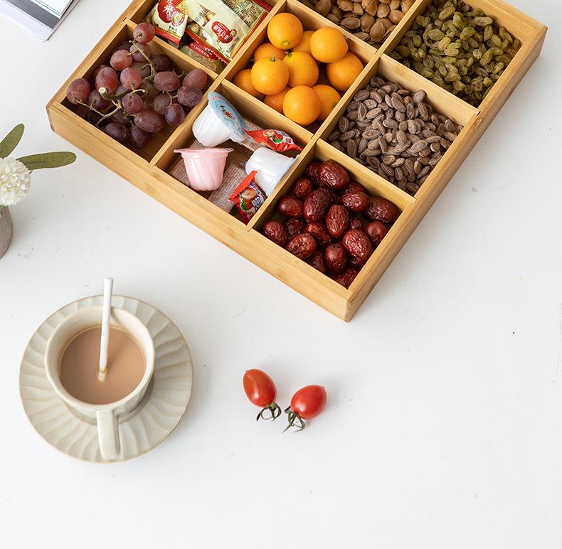 Nanmu Bamboo Nine-Grid Snack & Fruit Storage Box with Healthy Compartments